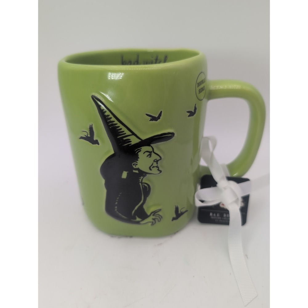 Rae Dunn Magenta WIZARD OF OZ Lime Green BAD WITCH Mug w/ Flying Monkeys New